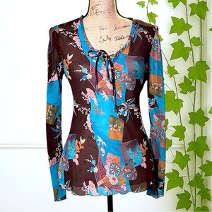 KLD Open Shoulder Sheer Tunic Blouse Small